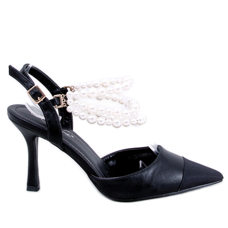 Décolleté tacco aperto con perle Harmony Black nero