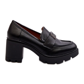 Scarpe da donna con tacco massiccio e decorazione, Ranunca nera nero