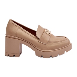 Scarpe Ranunca da donna beige con tacco grosso con decorazione