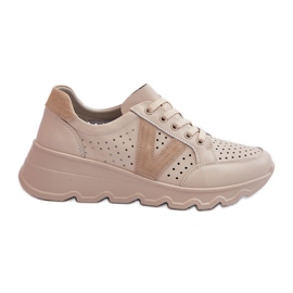 Vinceza Scarpe Sportive Leggere in Pelle da Donna Beige Eleonori