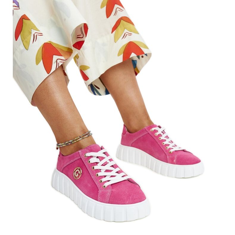 Sneakers in pelle rosa scuro con strass Stradone