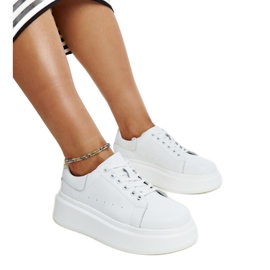 Sneakers stringate in pelle bianca bianco