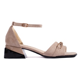 Goodin Sandali in camoscio beige scuro con tacco basso