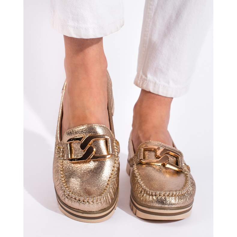Goodin Mocassini da donna con plateau color oro d'oro