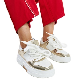 Sneakers alte bianche e dorate con plateau di Farkas bianca
