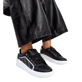 Sneakers nere con plateau e glitter Fekete nero