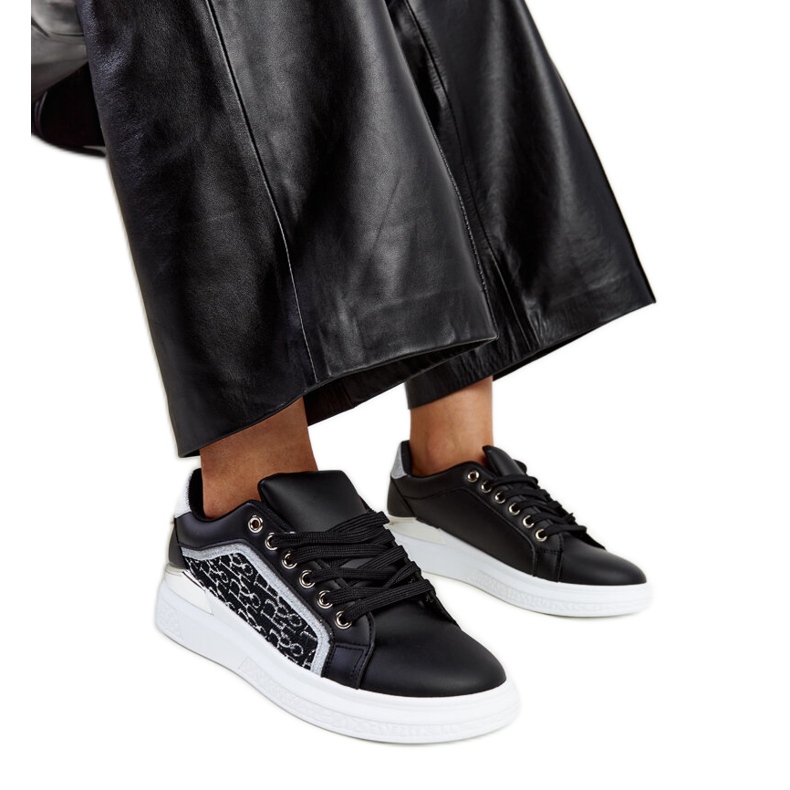 Sneakers nere con plateau e glitter Fekete nero