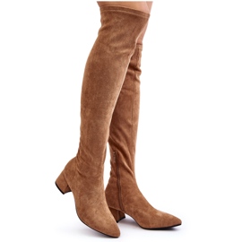 Stivali sopra il ginocchio da donna con tacco basso Camel Maidna marrone