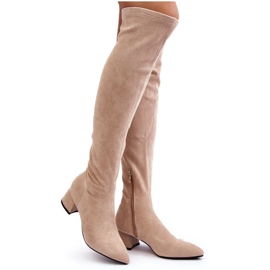 Stivali Sopra Il Ginocchio Con Tacco Basso Da Donna, Maidna Beige Chiaro