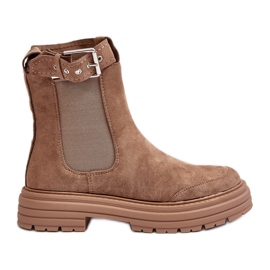Stivaletti Chelsea in pelle scamosciata su suola massiccia, Beige Ozaro