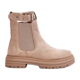 Stivaletti Chelsea in pelle scamosciata su una suola massiccia, Ozaro beige chiaro