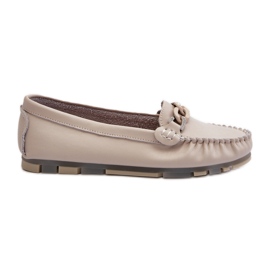 Mocassini da Donna in Pelle Con Decoro Beige S.Barski LR339