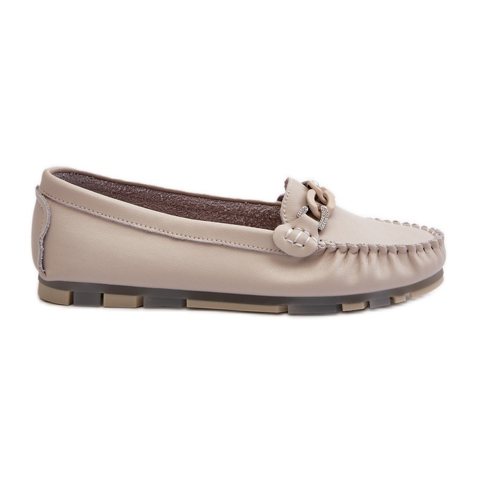 Mocassini da Donna in Pelle Con Decoro Beige S.Barski LR339