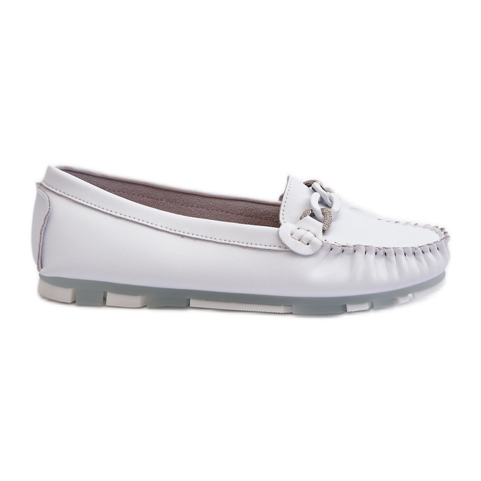 Mocassini Da Donna In Pelle Con Decorazione, Bianco S.Barski LR339 bianca