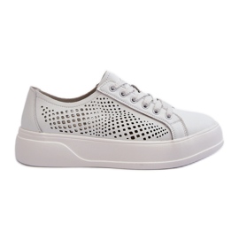 Sneakers da Donna in Pelle con Plateau Bianche S.Barski LR505 bianca