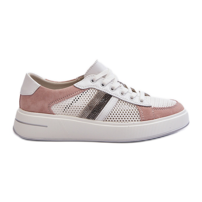 S.Barski Sneakers D&amp;A in pelle da donna LR110 Bianco e Rosa bianca
