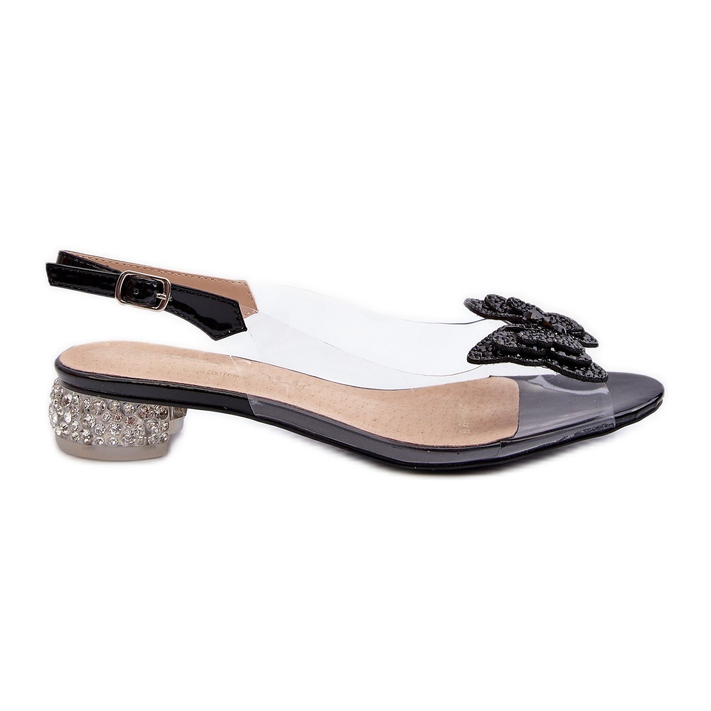S.Barski Sandali Tacco Basso Trasparenti Con Farfalla Nera D&amp;A MR38-388 nero
