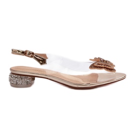 S.Barski Sandali Tacco Basso Trasparenti Con Farfalla, Oro Rosa D&amp;A MR38-388