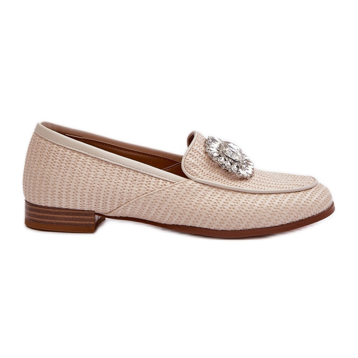 S.Barski Mocassini Tacco Piatto da Donna con Spilla Beige D&amp;A MR38-676