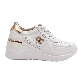 S.Barski Sneakers con zeppa in pelle da donna bianche D&amp;A LR810 bianca