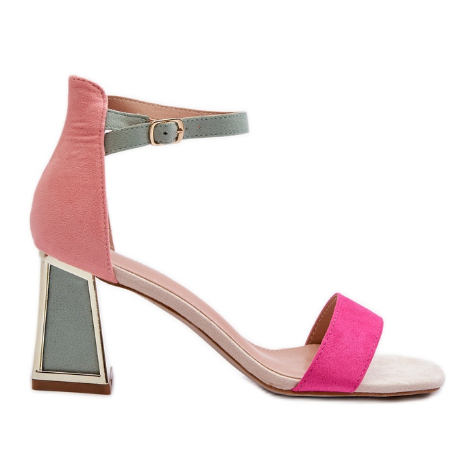 Sandali Pholia in camoscio fucsia con tacco alto multicolore