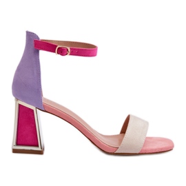 Sandali in camoscio con tacco alto, Pink Pholia multicolore
