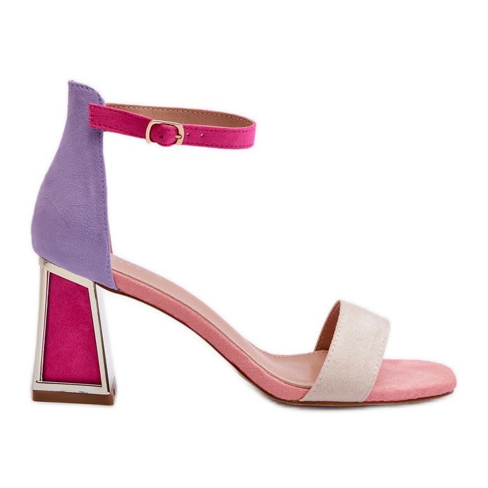 Sandali in camoscio con tacco alto, Pink Pholia multicolore