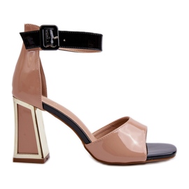 Sandali di vernice su tacco alto, Beige Adrianu