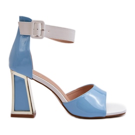 Sandali con tacco alto in vernice blu di Adrianu