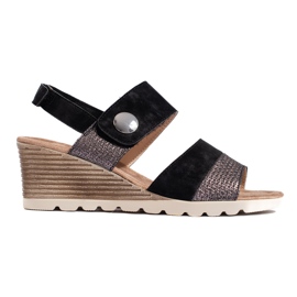 Sandali con zeppa da donna con velcro nero