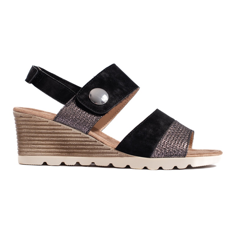 Sandali con zeppa da donna con velcro nero
