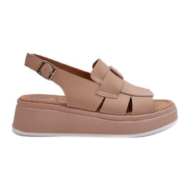 Sandali da donna in pelle con plateau e zeppa, Vivitellia beige scuro