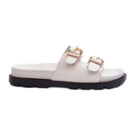Infradito da donna in ecopelle con fibbie, Bianco Valmira