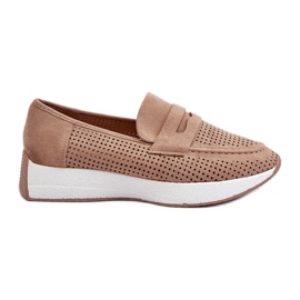 Mocassini con plateau beige in pelle scamosciata ecologica da donna di Inesqua