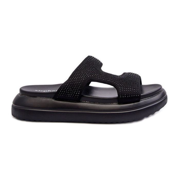 Infradito decorate da donna nere Jestella su piattaforma nero