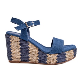 Sandali da donna con zeppa in denim con treccia, Reviala blu