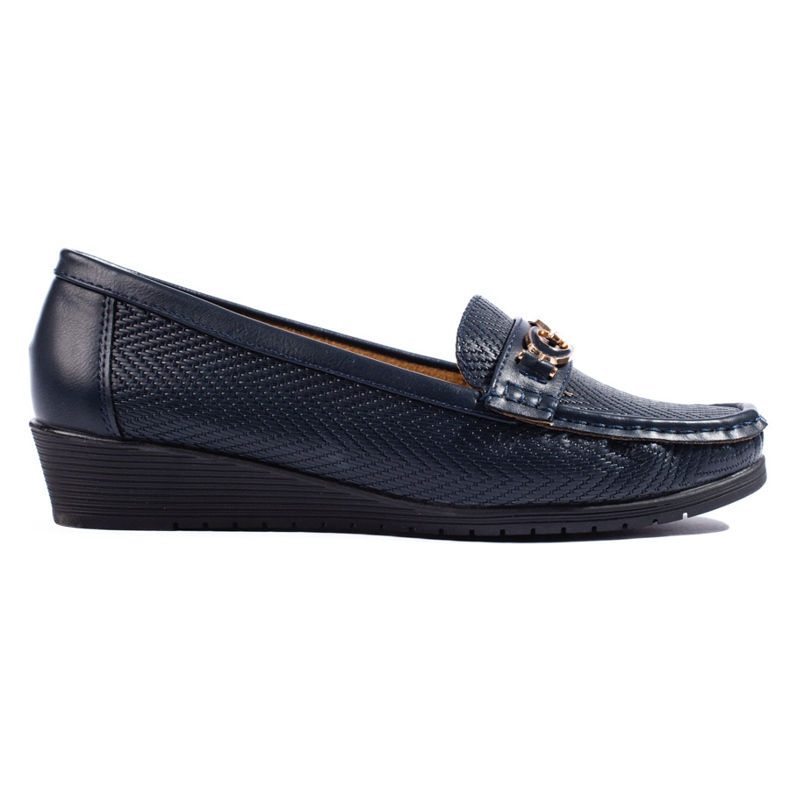 Mocassini da donna blu navy con zeppa bassa