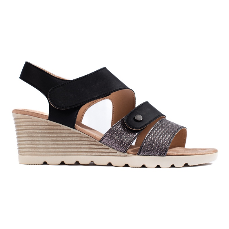 Sandali con zeppa da donna con velcro nero