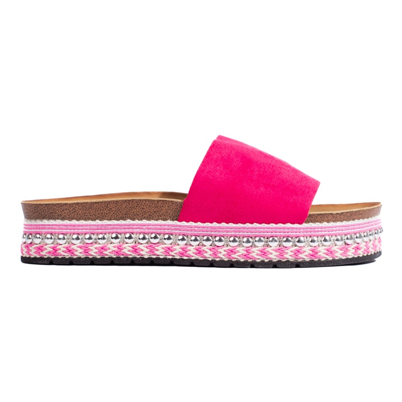 Ciabatte con plateau in camoscio fucsia rosa