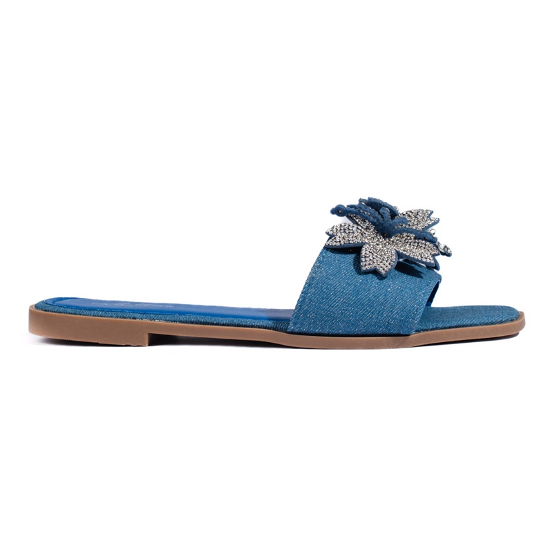 Ciabatte in denim da donna con decorazione blu