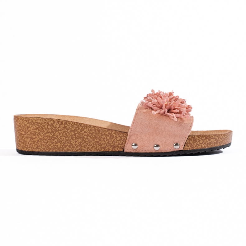 Ciabatte da donna in camoscio con fiori rosa