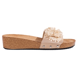 Ciabatte da donna in camoscio beige con fiori