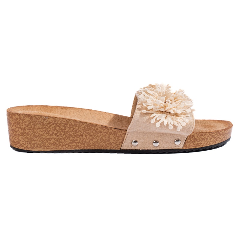 Ciabatte da donna in camoscio beige con fiori