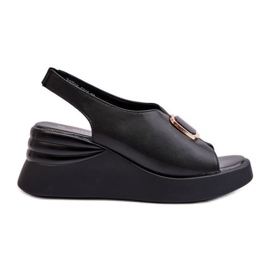Sandali Con Zeppa Da Donna In Pelle Con Decorazione, Salvania Nero