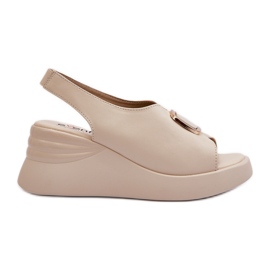Sandali Con Zeppa Da Donna In Pelle Con Decoro, Salvania Beige
