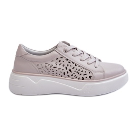 Sneakers Traforate da Donna con Plateau in Pelle Grigia Peilaeno grigio