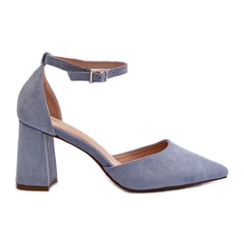 Décolleté con tacco alto e punta a punta, Eco suede, Blue Halene