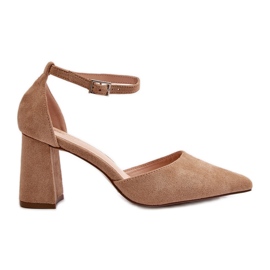 Décolleté con tacco alto e punta a punta Halene in ecopelle scamosciata beige