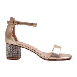 Sandali da Donna Realizzati in Eco Pelle Con Tacco Alto Decorato, Wiatalia Dorata d'oro