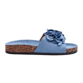 Infradito da donna su plateau in sughero in ecopelle scamosciata, colore blu Jaihini